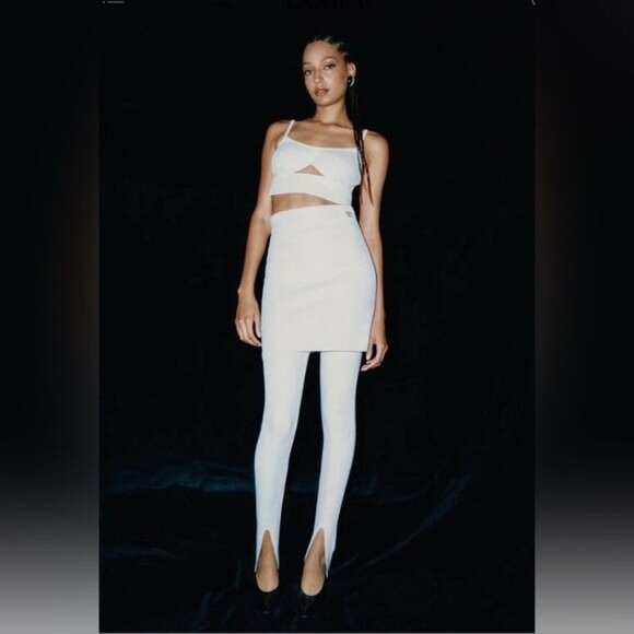 Dodiee Amina Sculpt Knit Stirrup Pants in White - Picture 3 of 8